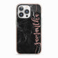 Black Marble Vertical Glitter Personalised Name iPhone 13 Pro TPU Impact Case with Pink Edges
