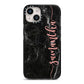 Black Marble Vertical Glitter Personalised Name iPhone 14 Black Impact Case on Silver phone