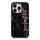 Black Marble Vertical Glitter Personalised Name iPhone 14 Pro Black Impact Case on Silver phone