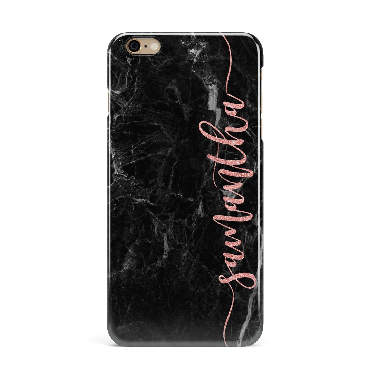 Black Marble Vertical Glitter Personalised Name iPhone 6 Plus 3D Snap Case on Gold Phone