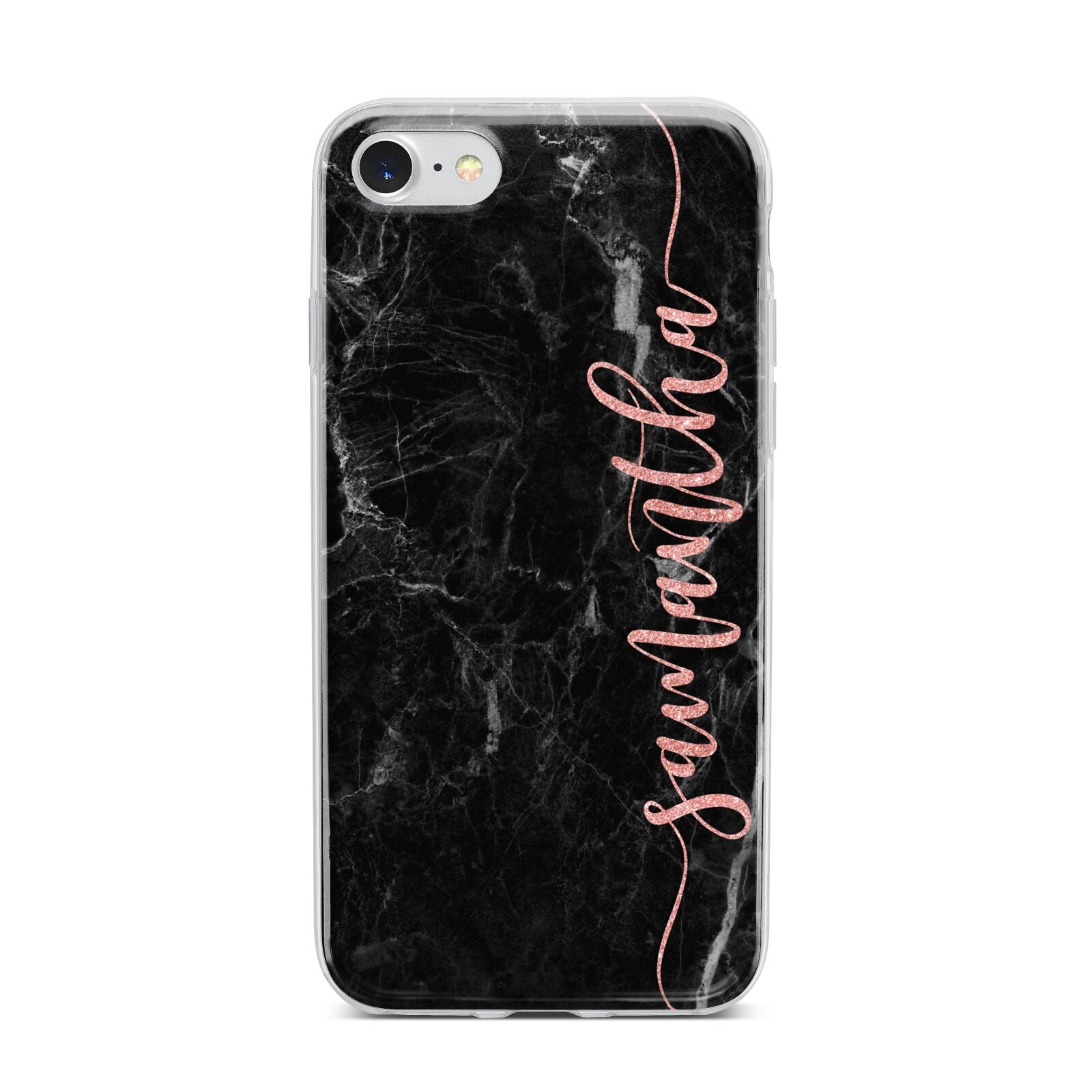 Black Marble Vertical Glitter Personalised Name iPhone 7 Bumper Case on Silver iPhone