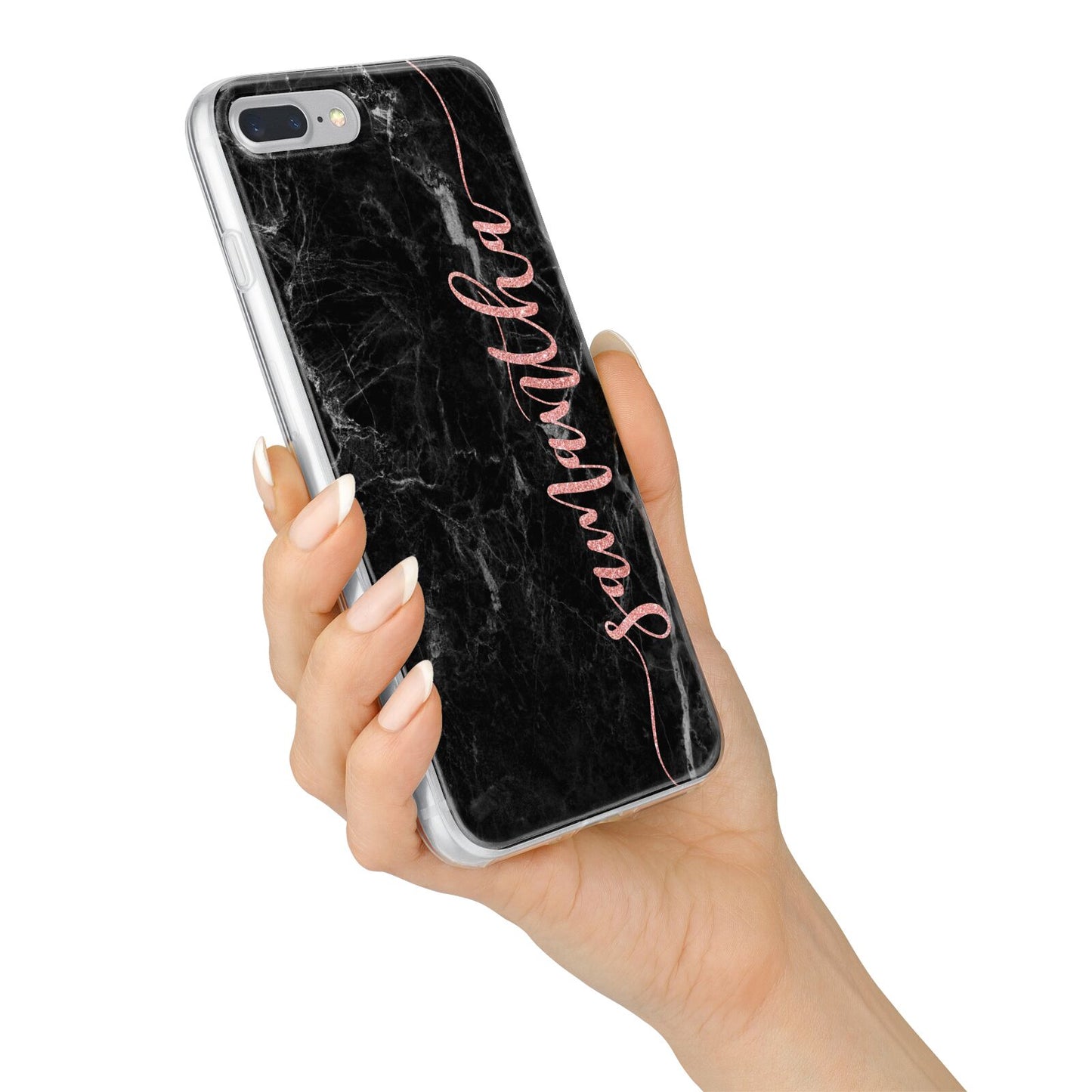 Black Marble Vertical Glitter Personalised Name iPhone 7 Plus Bumper Case on Silver iPhone Alternative Image