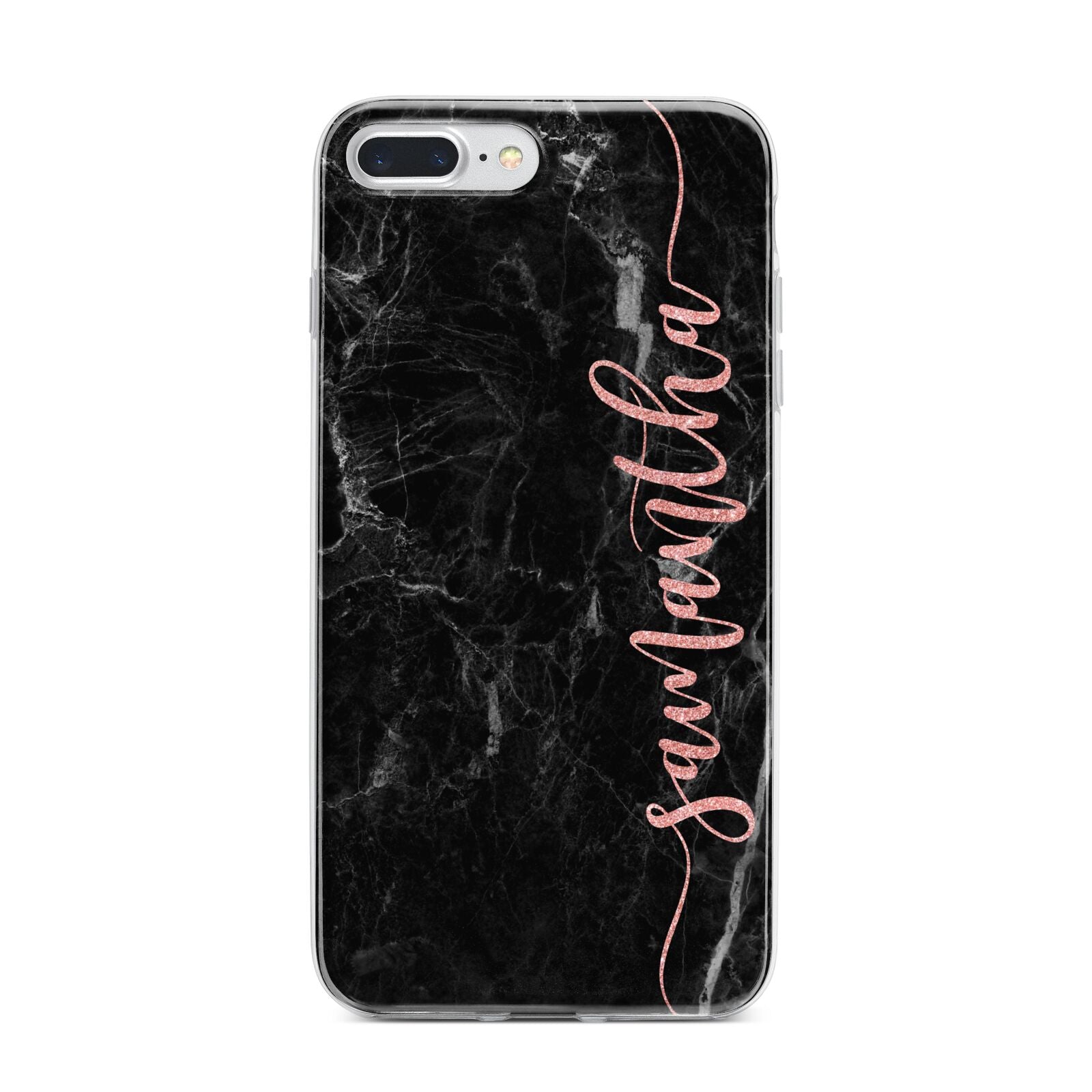 Black Marble Vertical Glitter Personalised Name iPhone 7 Plus Bumper Case on Silver iPhone