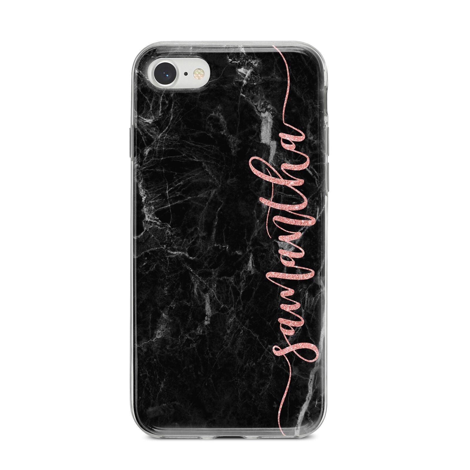 Black Marble Vertical Glitter Personalised Name iPhone 8 Bumper Case on Silver iPhone