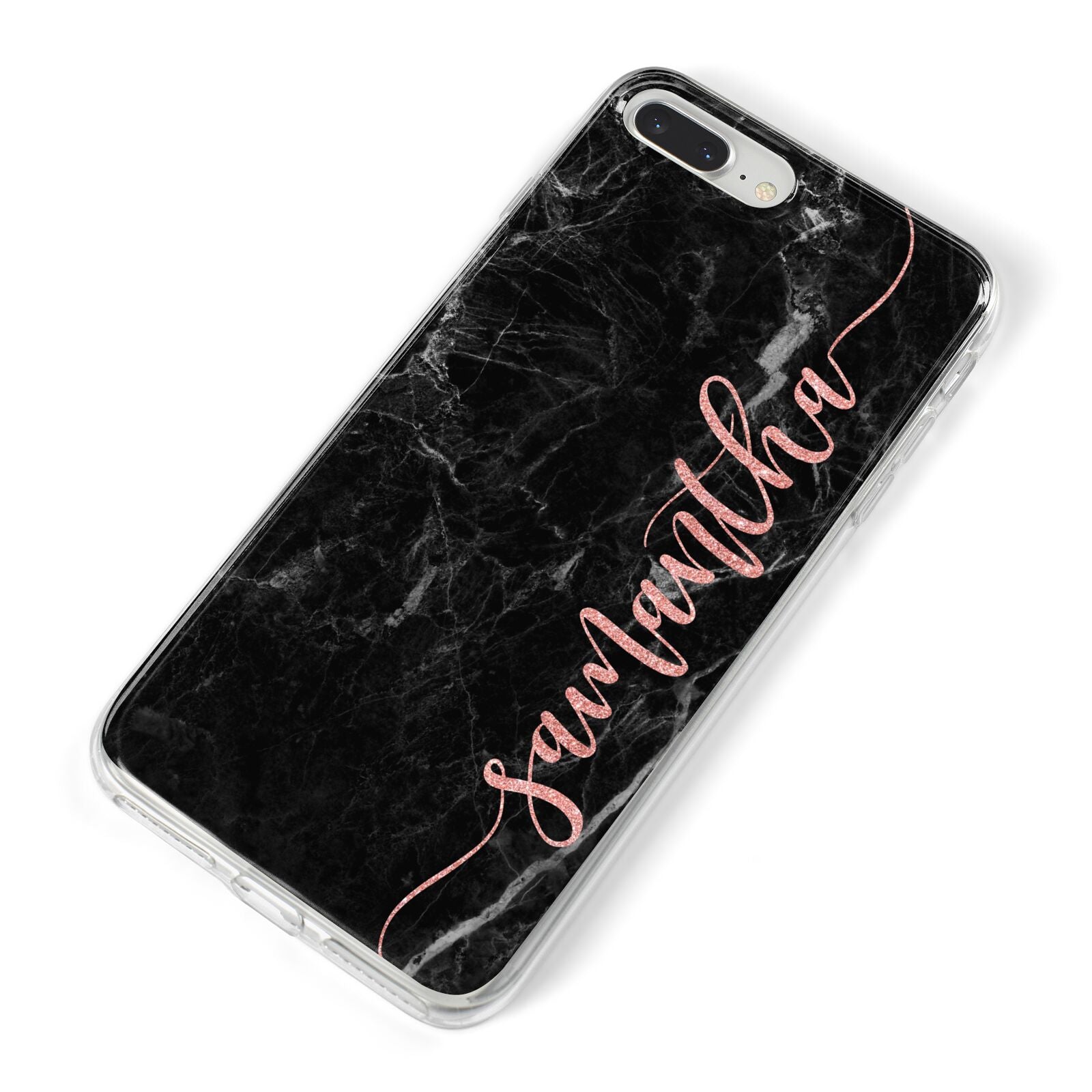 Black Marble Vertical Glitter Personalised Name iPhone 8 Plus Bumper Case on Silver iPhone Alternative Image