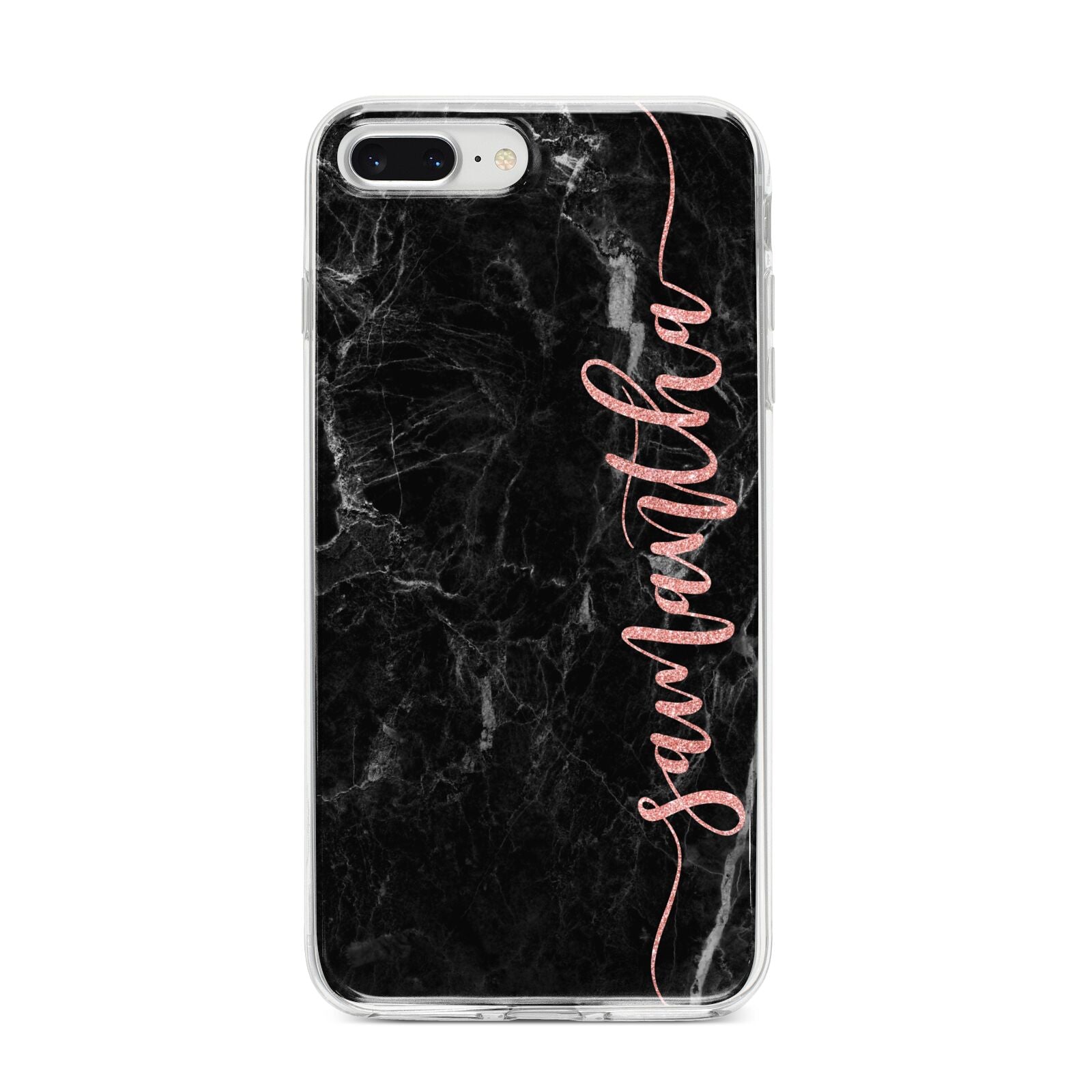Black Marble Vertical Glitter Personalised Name iPhone 8 Plus Bumper Case on Silver iPhone