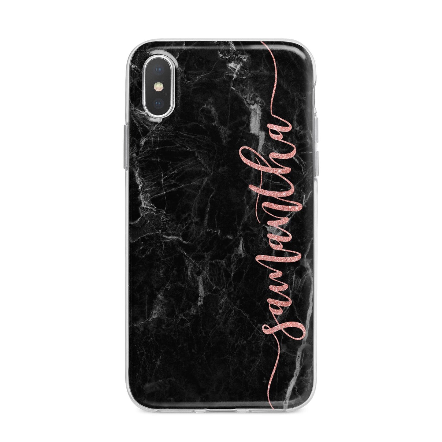 Black Marble Vertical Glitter Personalised Name iPhone X Bumper Case on Silver iPhone Alternative Image 1