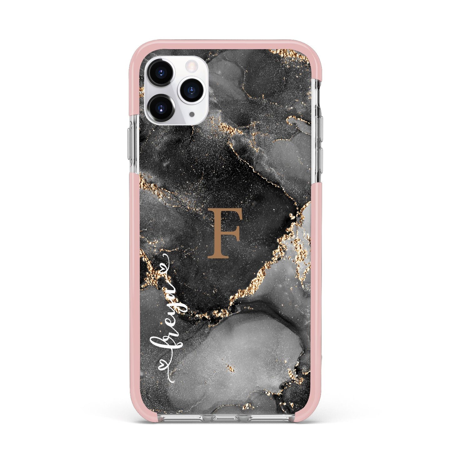 Black Marble iPhone 11 Pro Max Impact Pink Edge Case