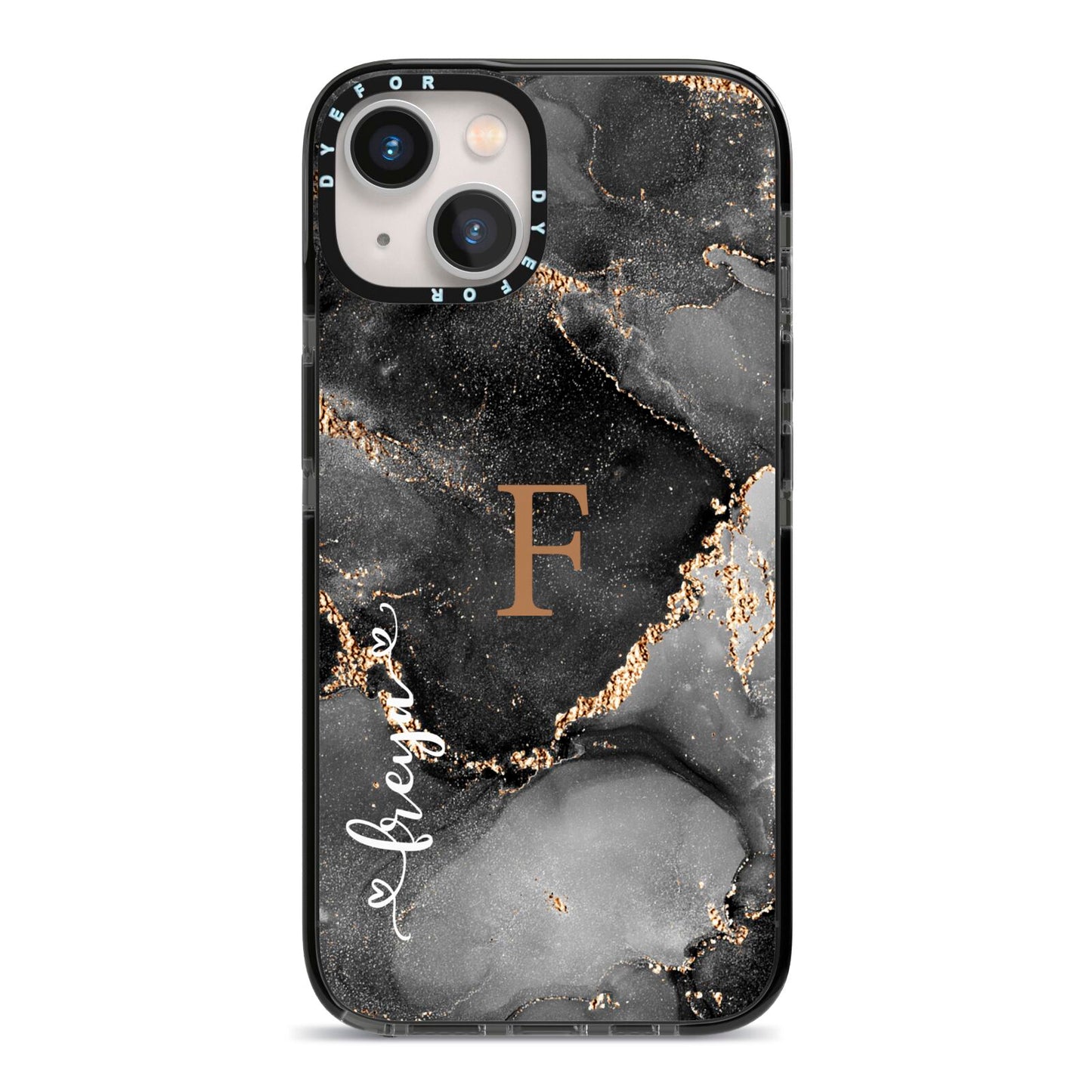 Black Marble iPhone 13 Black Impact Case on Silver phone