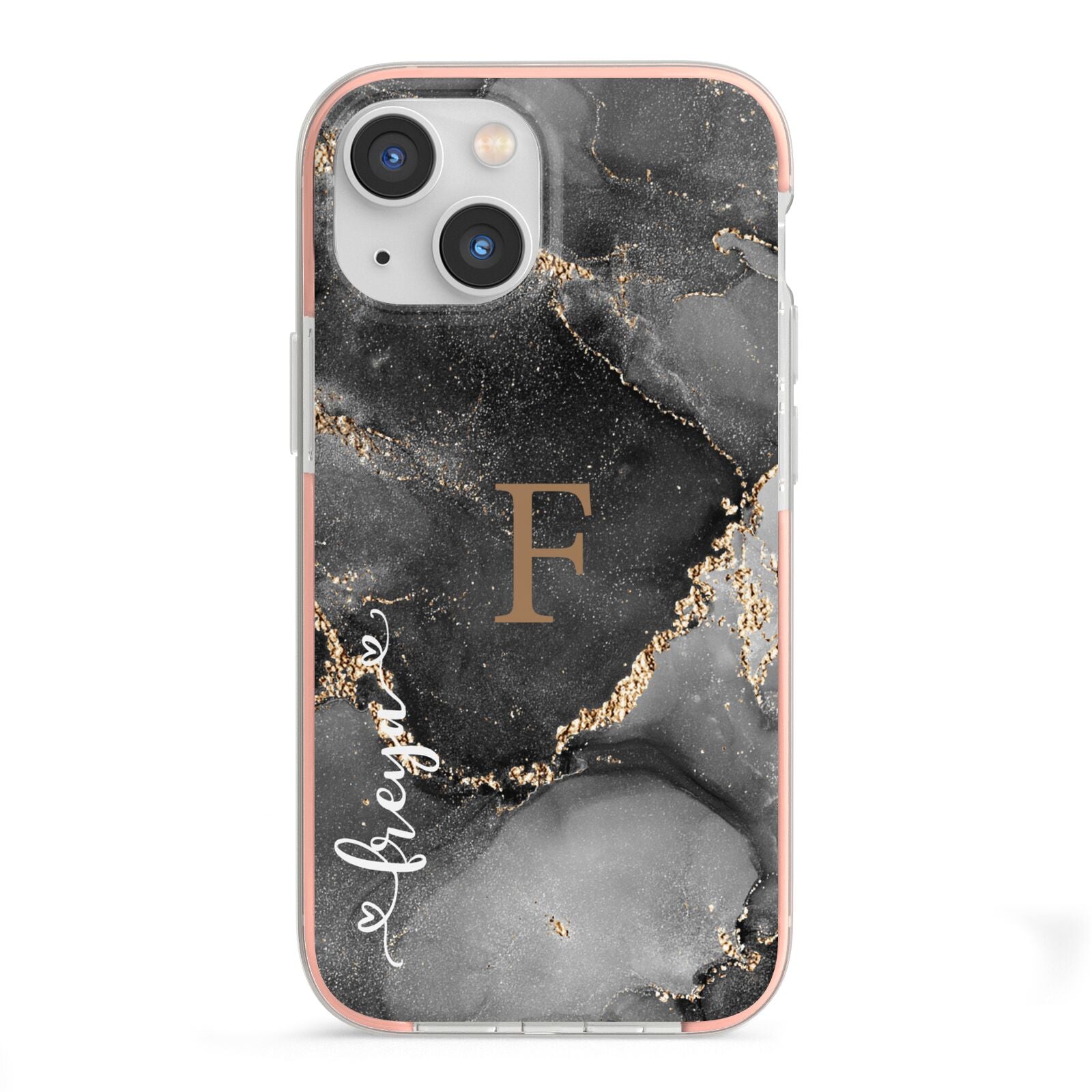 Black Marble iPhone 13 Mini TPU Impact Case with Pink Edges