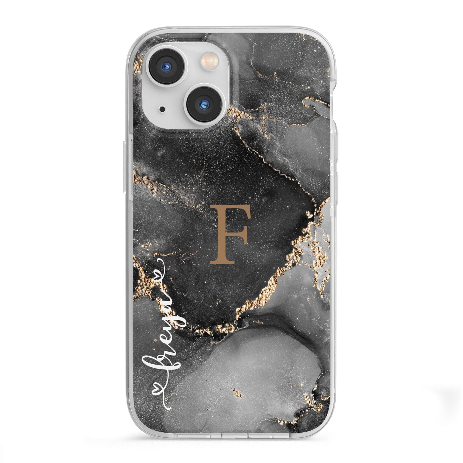 Black Marble iPhone 13 Mini TPU Impact Case with White Edges