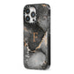 Black Marble iPhone 13 Pro Black Impact Case Side Angle on Silver phone
