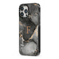 Black Marble iPhone 13 Pro Max Black Impact Case Side Angle on Silver phone