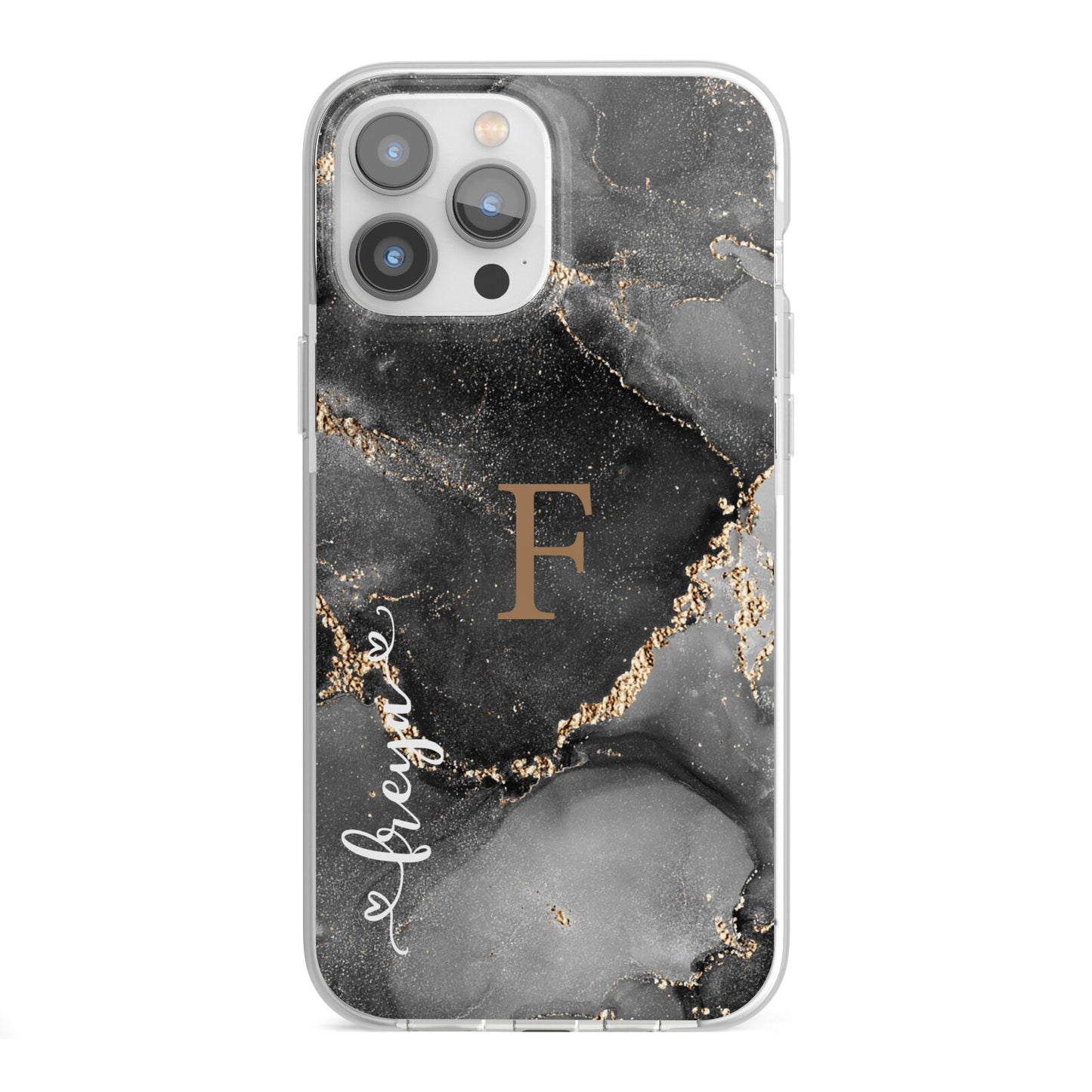 Black Marble iPhone 13 Pro Max TPU Impact Case with White Edges