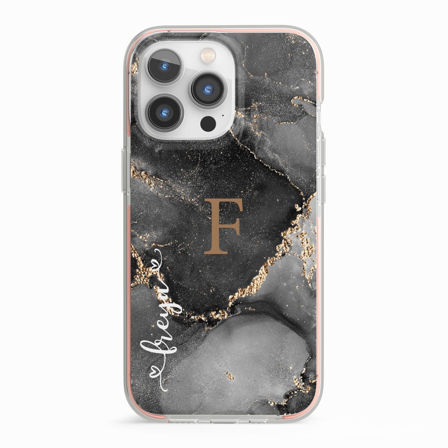Black Marble iPhone 13 Pro TPU Impact Case with Pink Edges