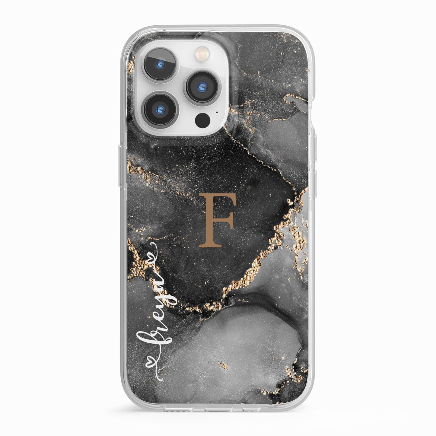 Black Marble iPhone 13 Pro TPU Impact Case with White Edges