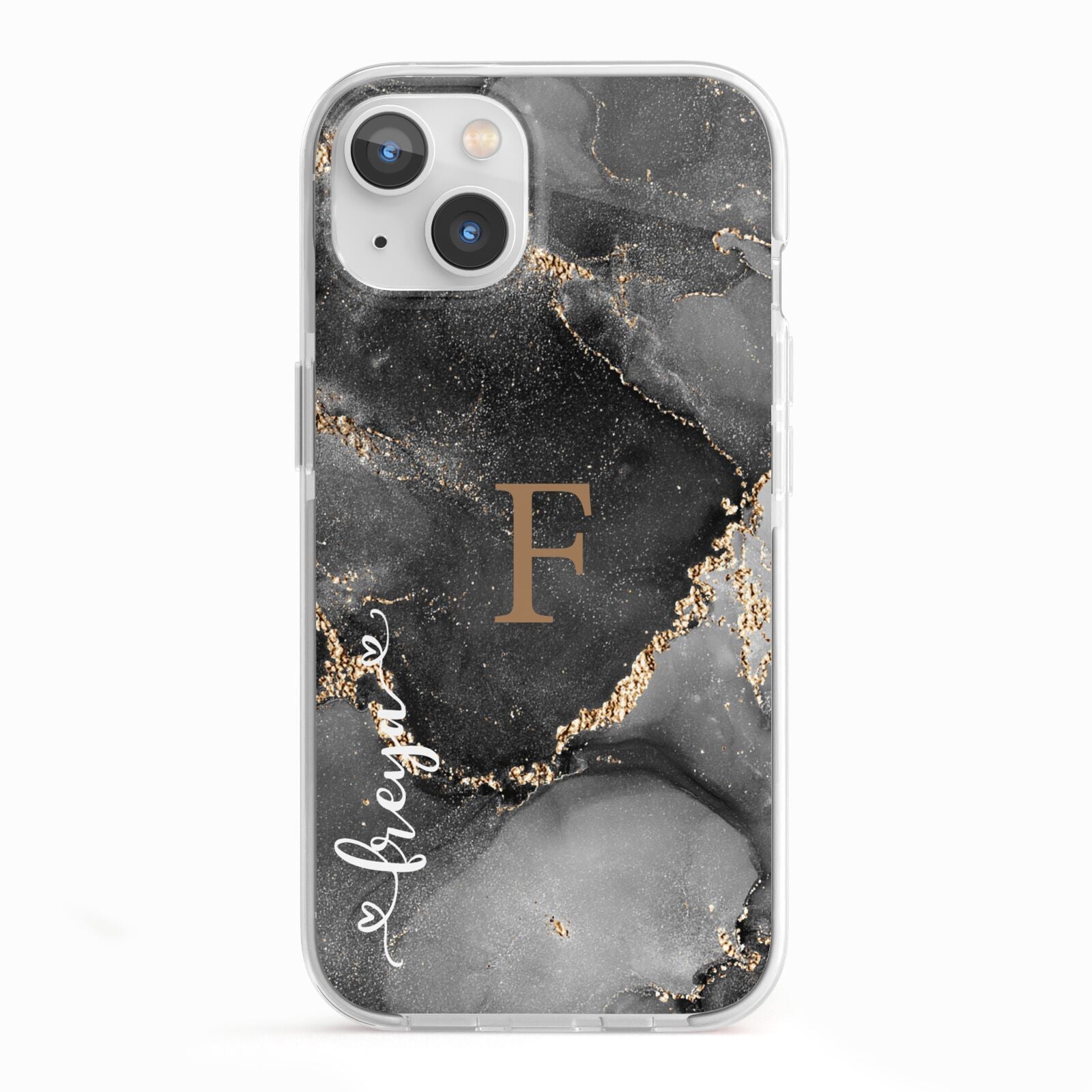 Black Marble iPhone 13 TPU Impact Case with White Edges