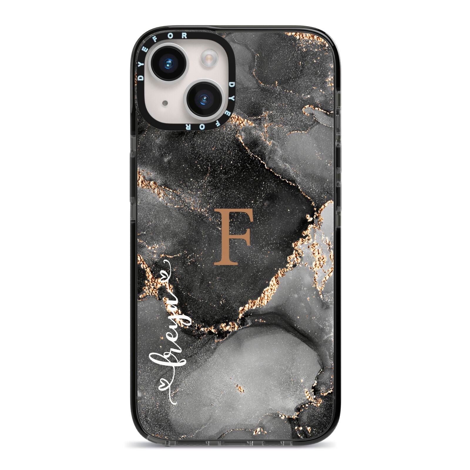 Black Marble iPhone 14 Black Impact Case on Silver phone