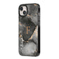 Black Marble iPhone 14 Plus Black Impact Case Side Angle on Silver phone