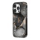 Black Marble iPhone 14 Pro Black Impact Case Side Angle on Silver phone