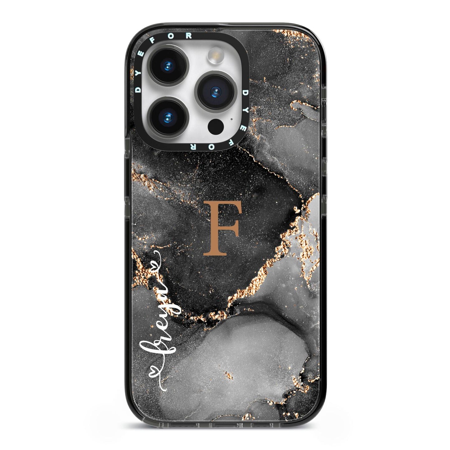 Black Marble iPhone 14 Pro Black Impact Case on Silver phone