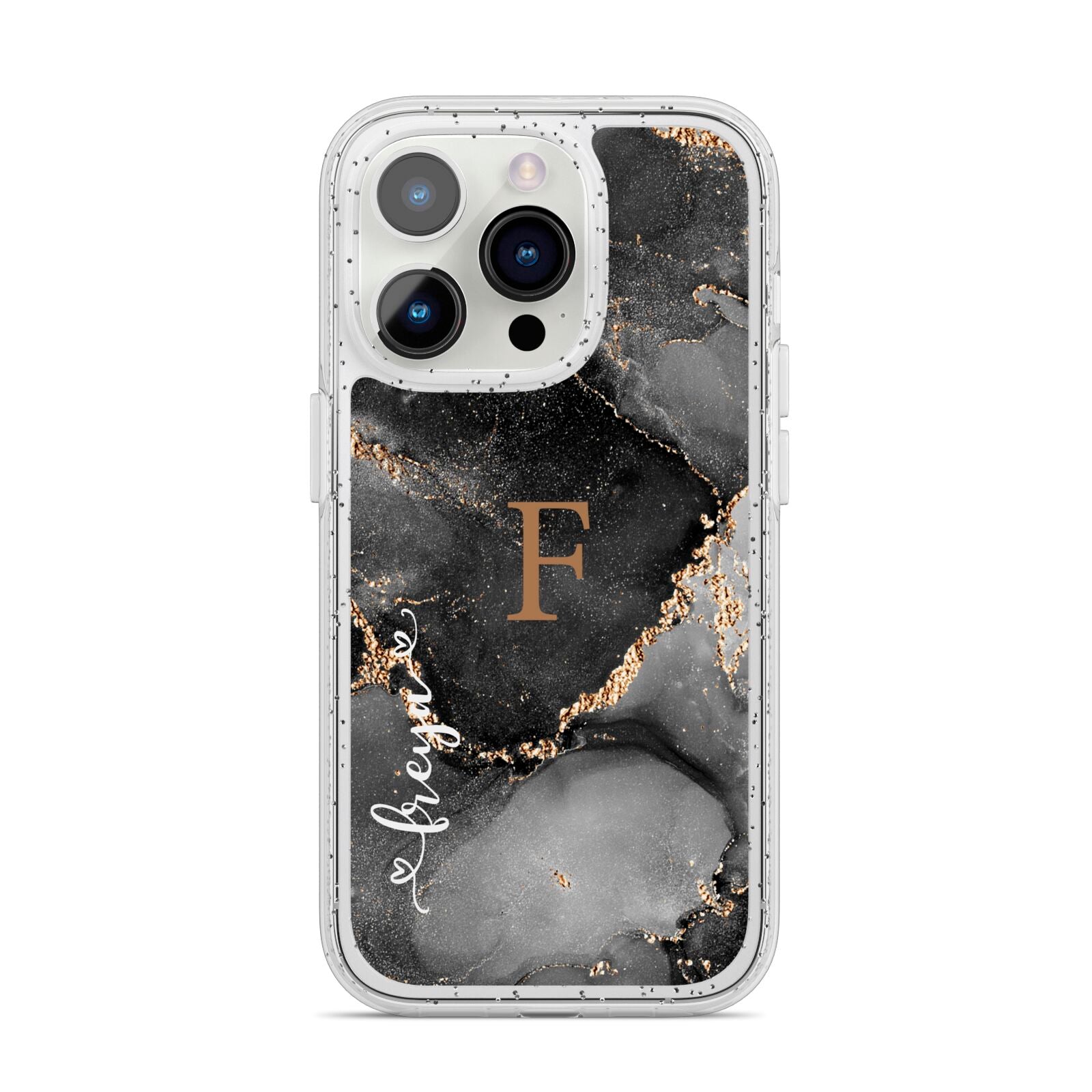 Black Marble iPhone 14 Pro Glitter Tough Case Silver