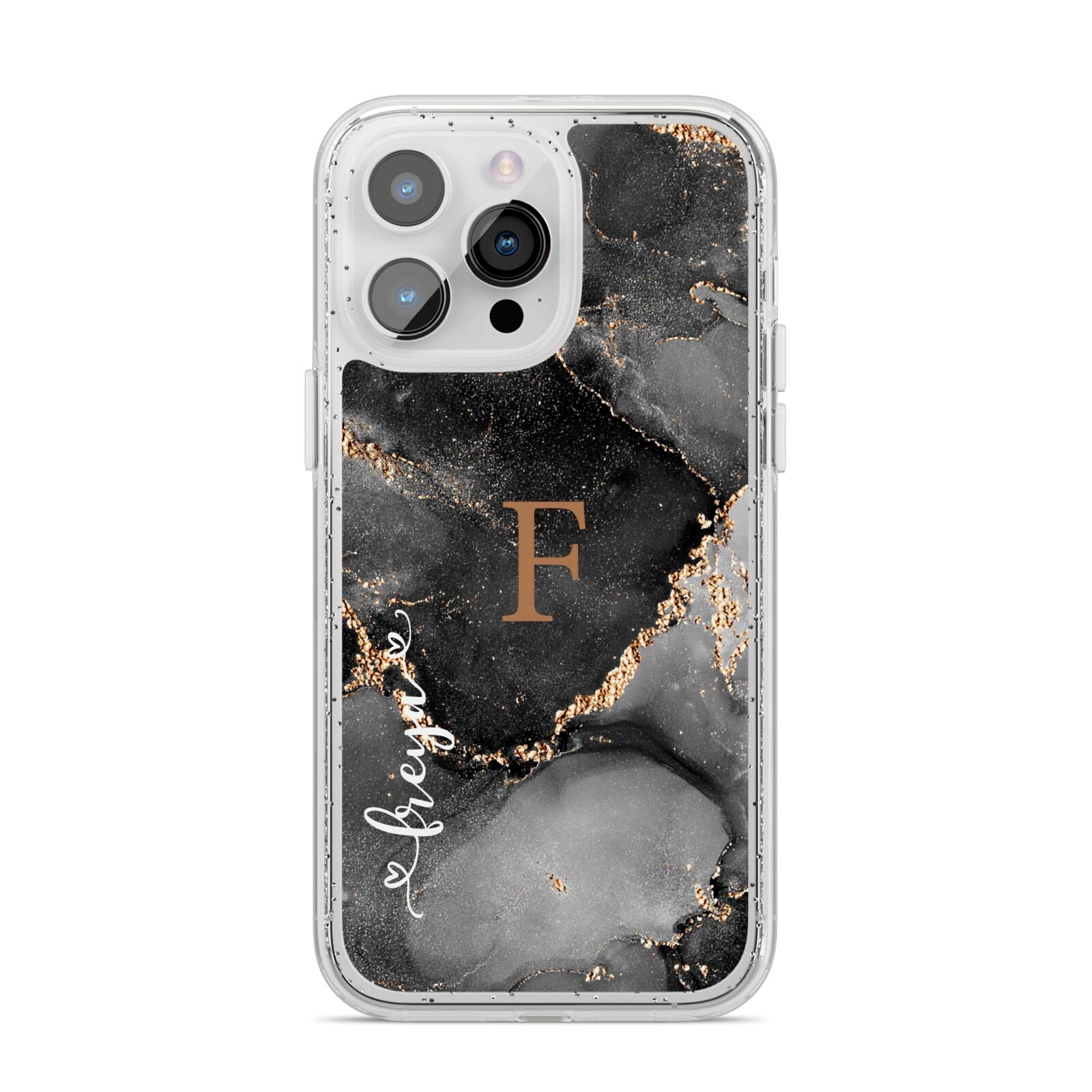 Black Marble iPhone 14 Pro Max Glitter Tough Case Silver