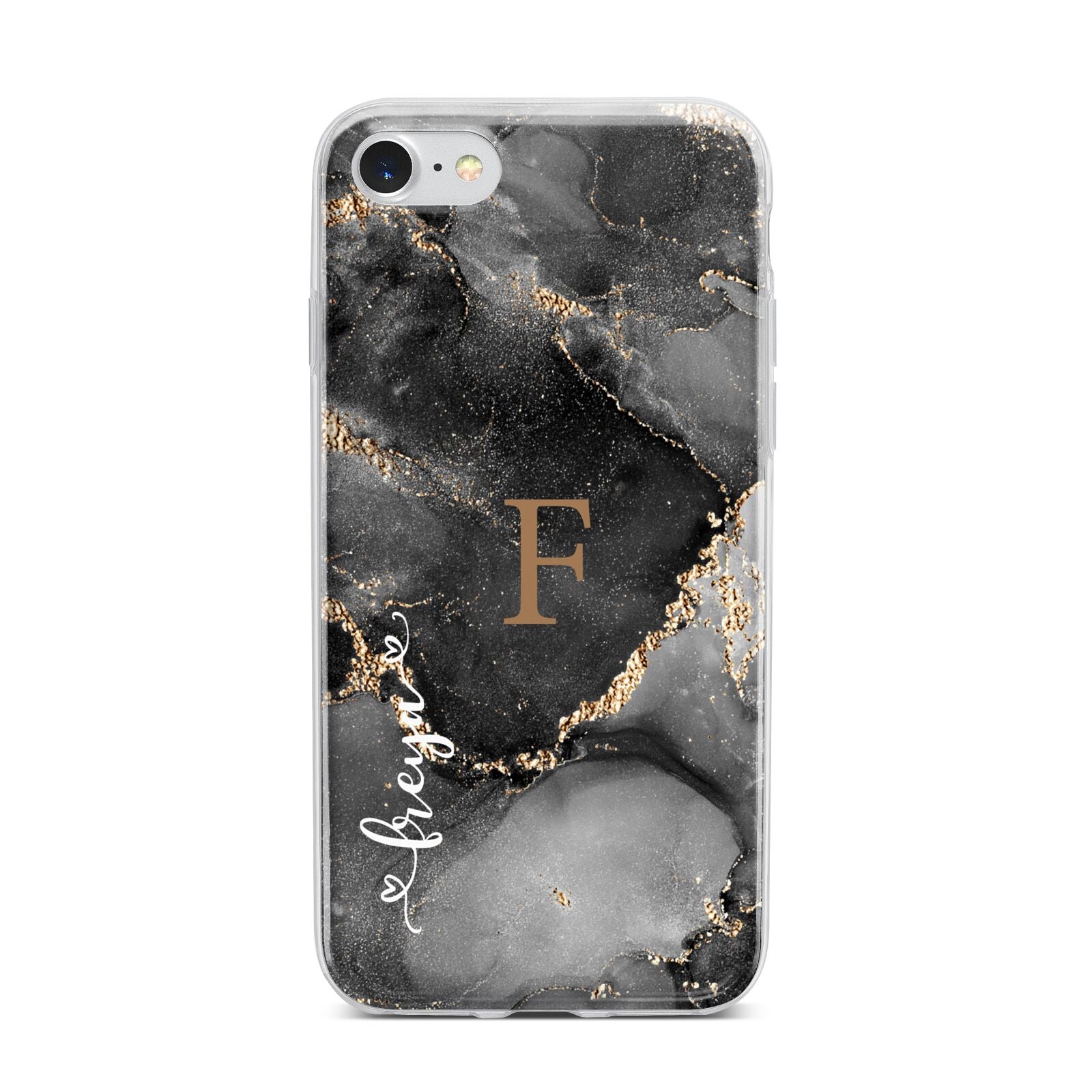 Black Marble iPhone 7 Bumper Case on Silver iPhone