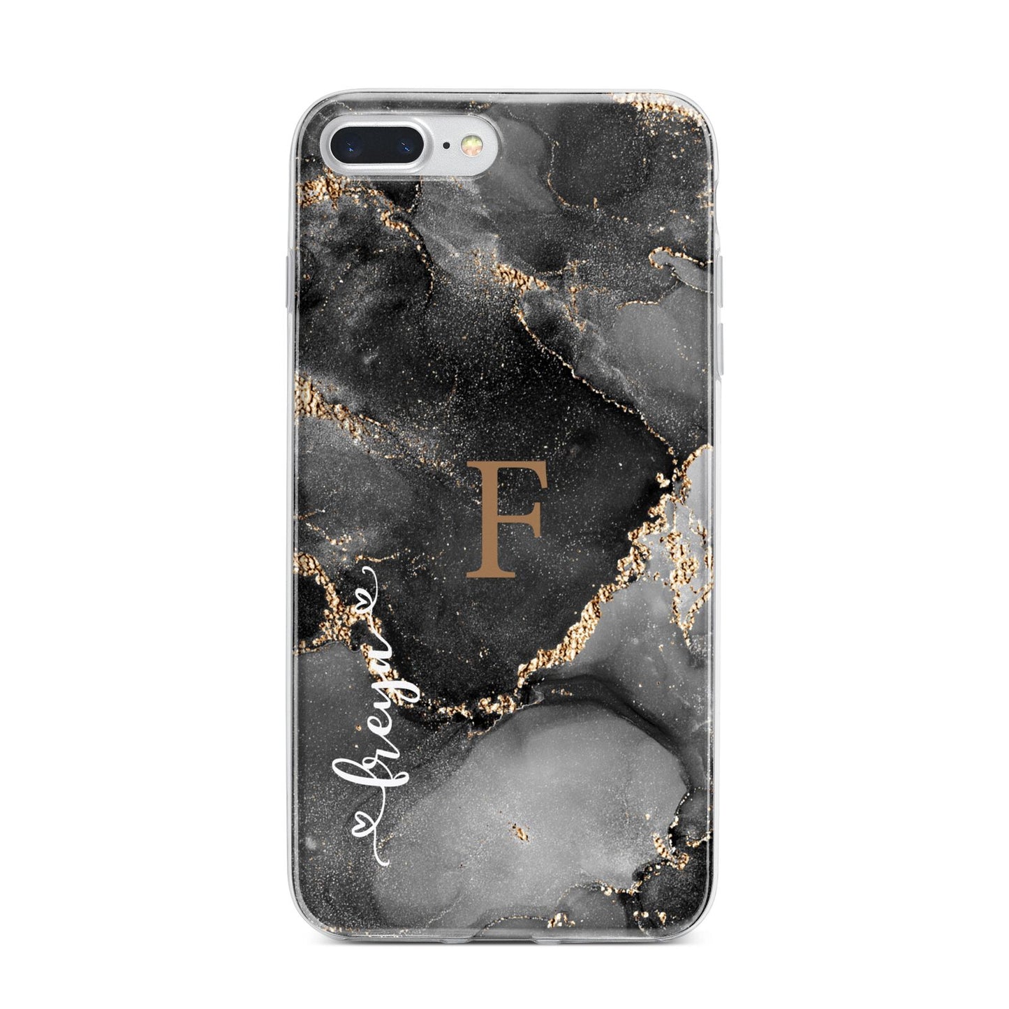 Black Marble iPhone 7 Plus Bumper Case on Silver iPhone