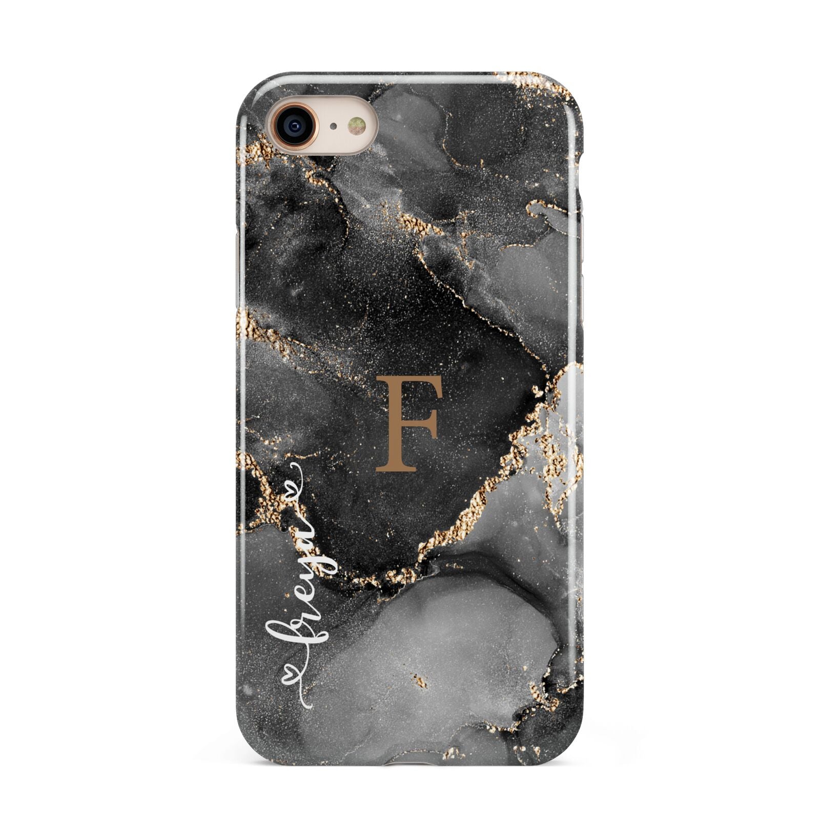Black Marble iPhone 8 3D Tough Case on Gold Phone