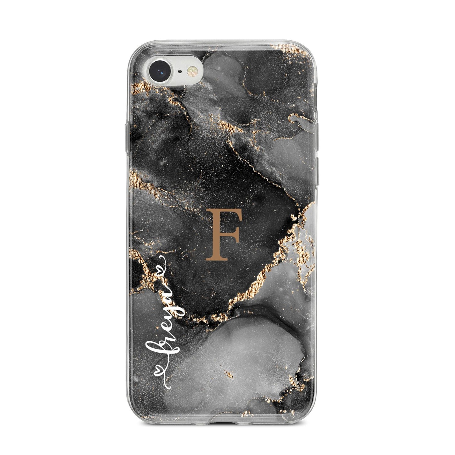 Black Marble iPhone 8 Bumper Case on Silver iPhone