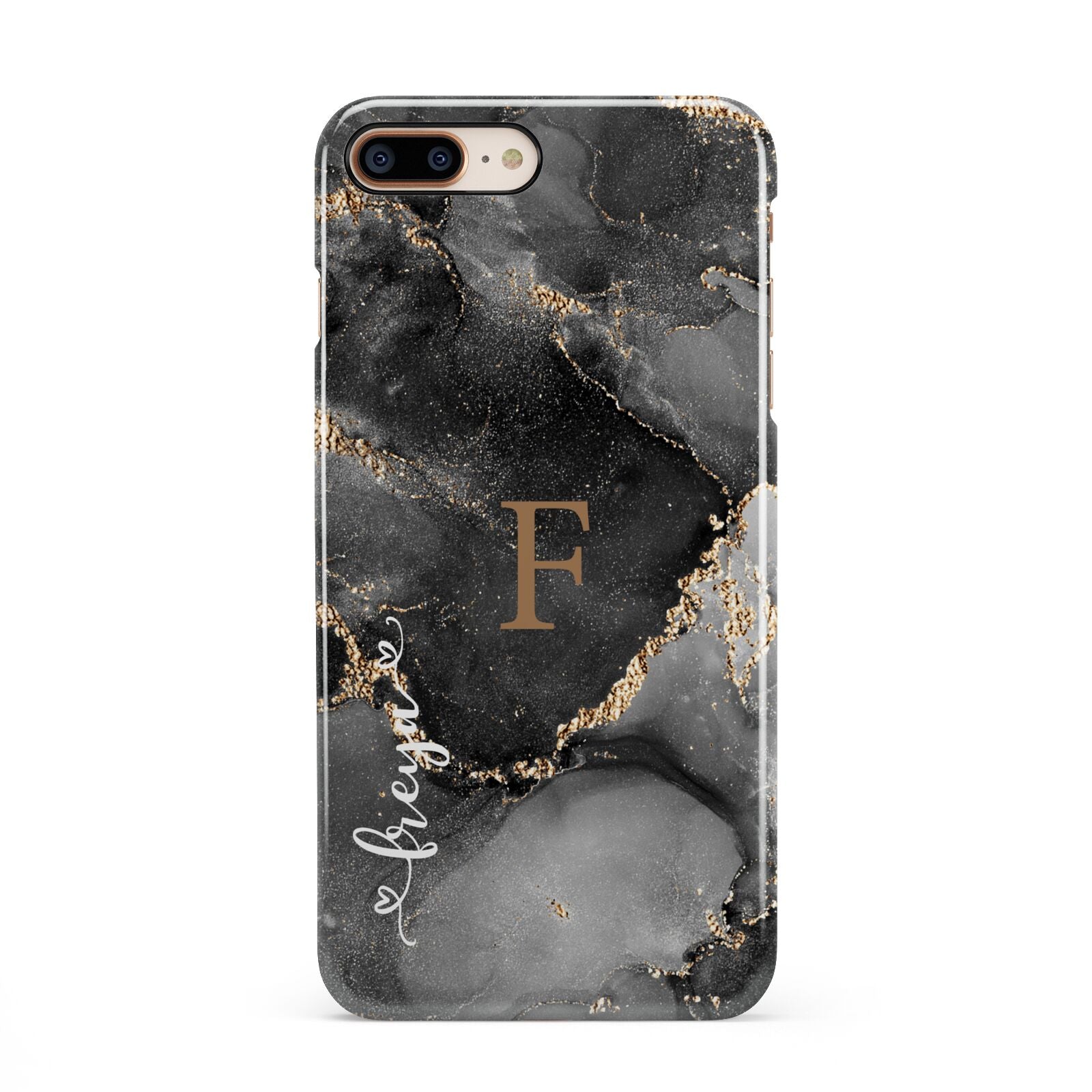 Black Marble iPhone 8 Plus 3D Snap Case on Gold Phone