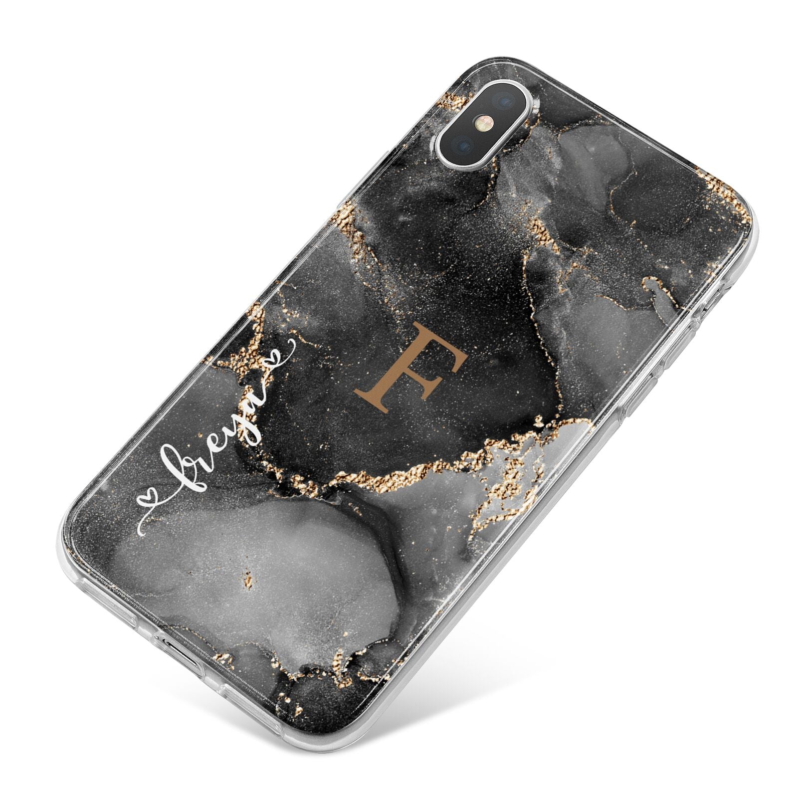 Black Marble iPhone X Bumper Case on Silver iPhone