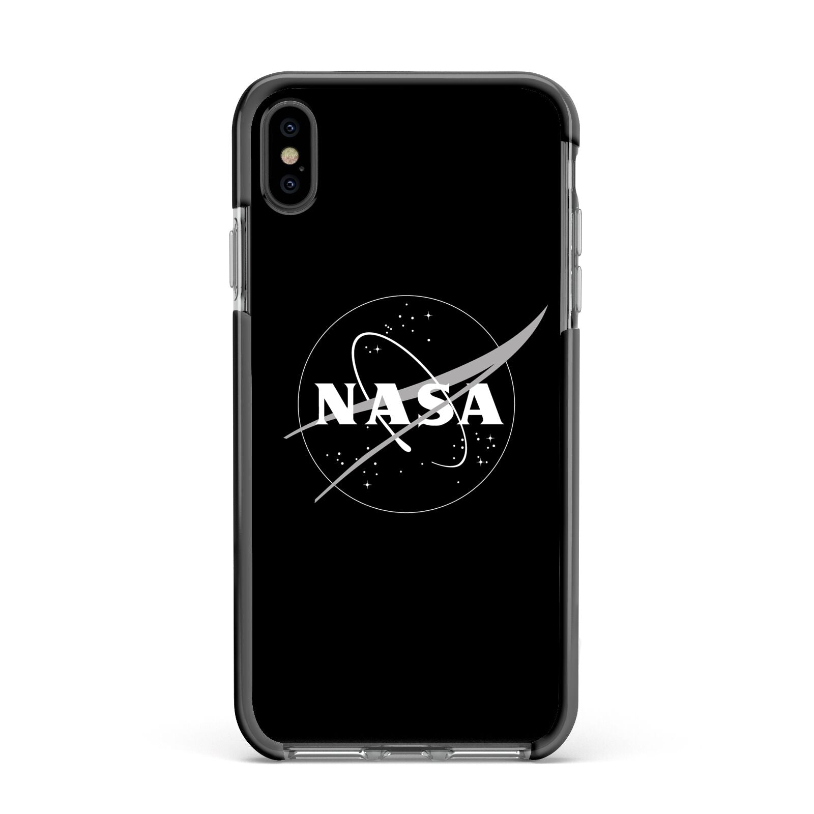 Black NASA Meatball Apple iPhone Xs Max Impact Case Black Edge on Black Phone