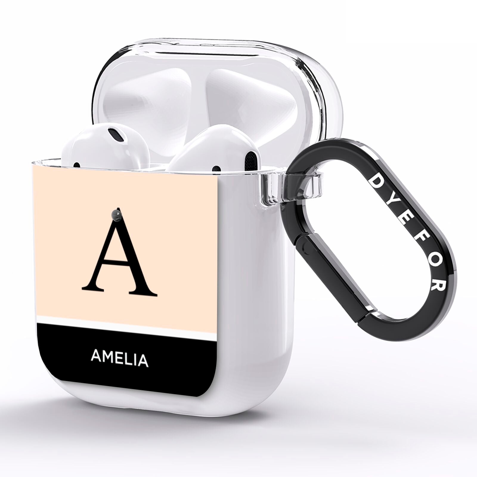 Black Neutral Personalised Initial AirPods Clear Case Side Image