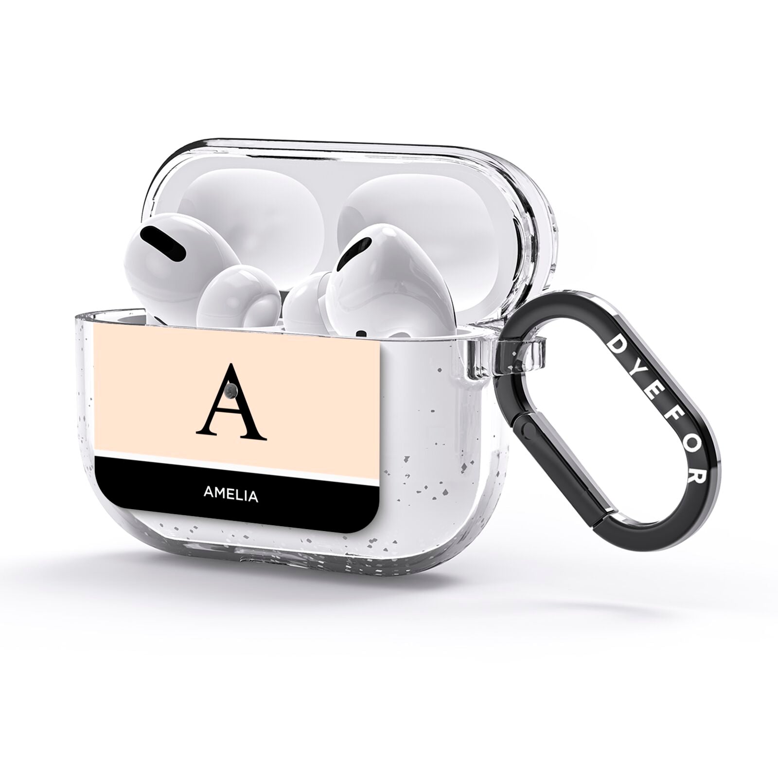 Black Neutral Personalised Initial AirPods Glitter Case 3rd Gen Side Image