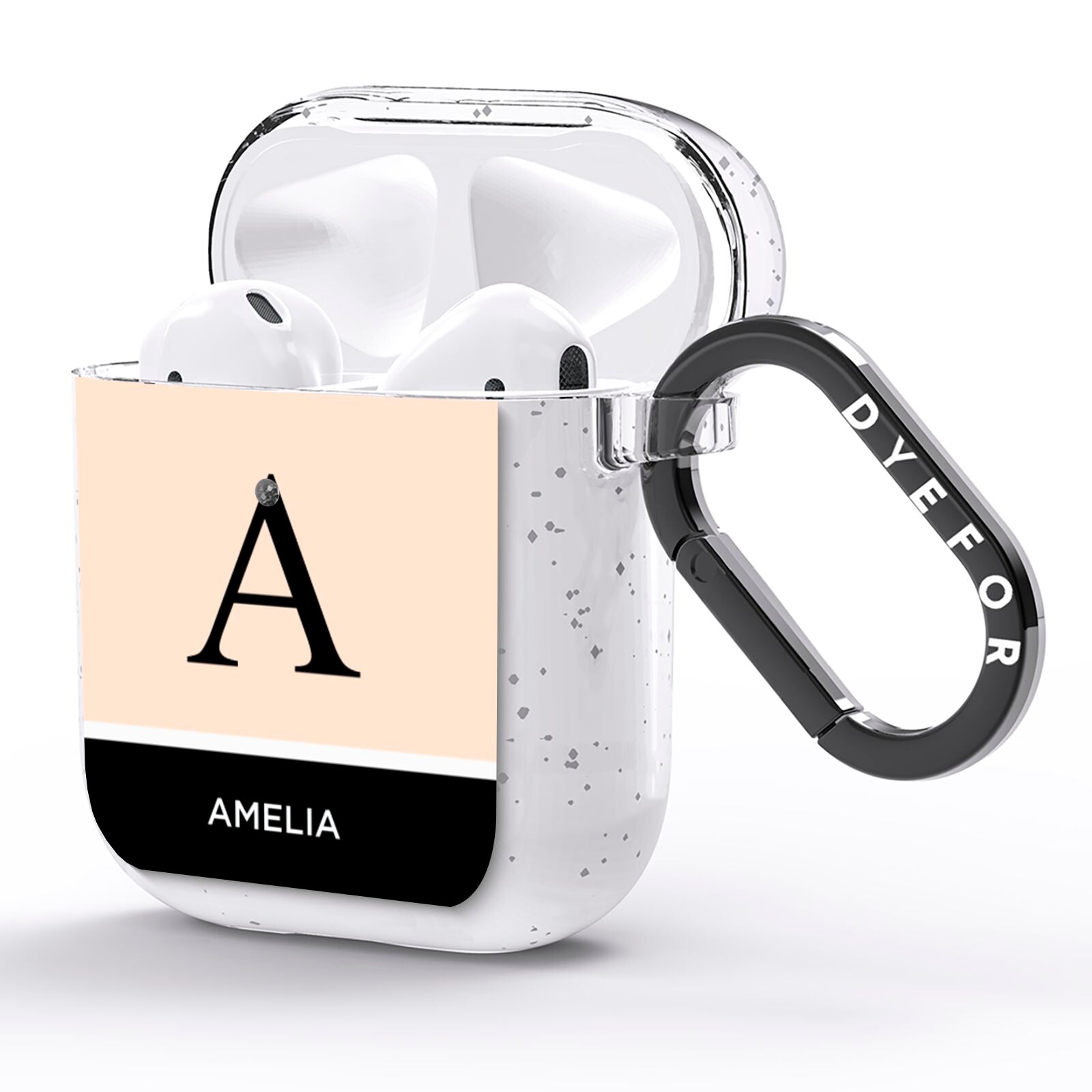 Black Neutral Personalised Initial AirPods Glitter Case Side Image