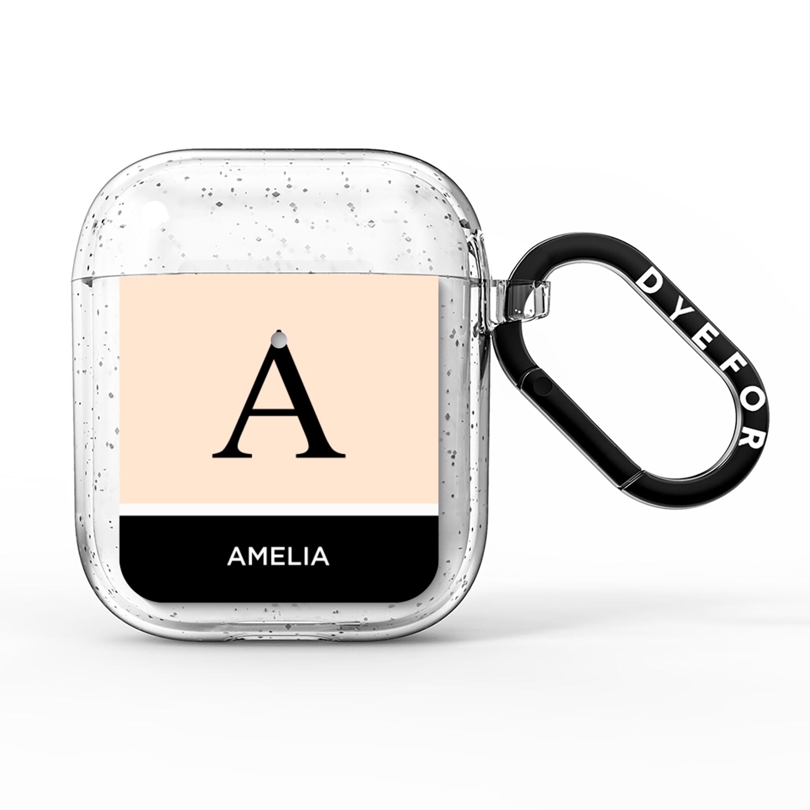 Black Neutral Personalised Initial AirPods Glitter Case