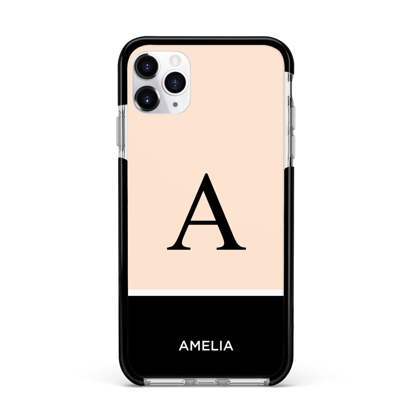 Black Neutral Personalised Initial Apple iPhone 11 Pro Max in Silver with Black Impact Case