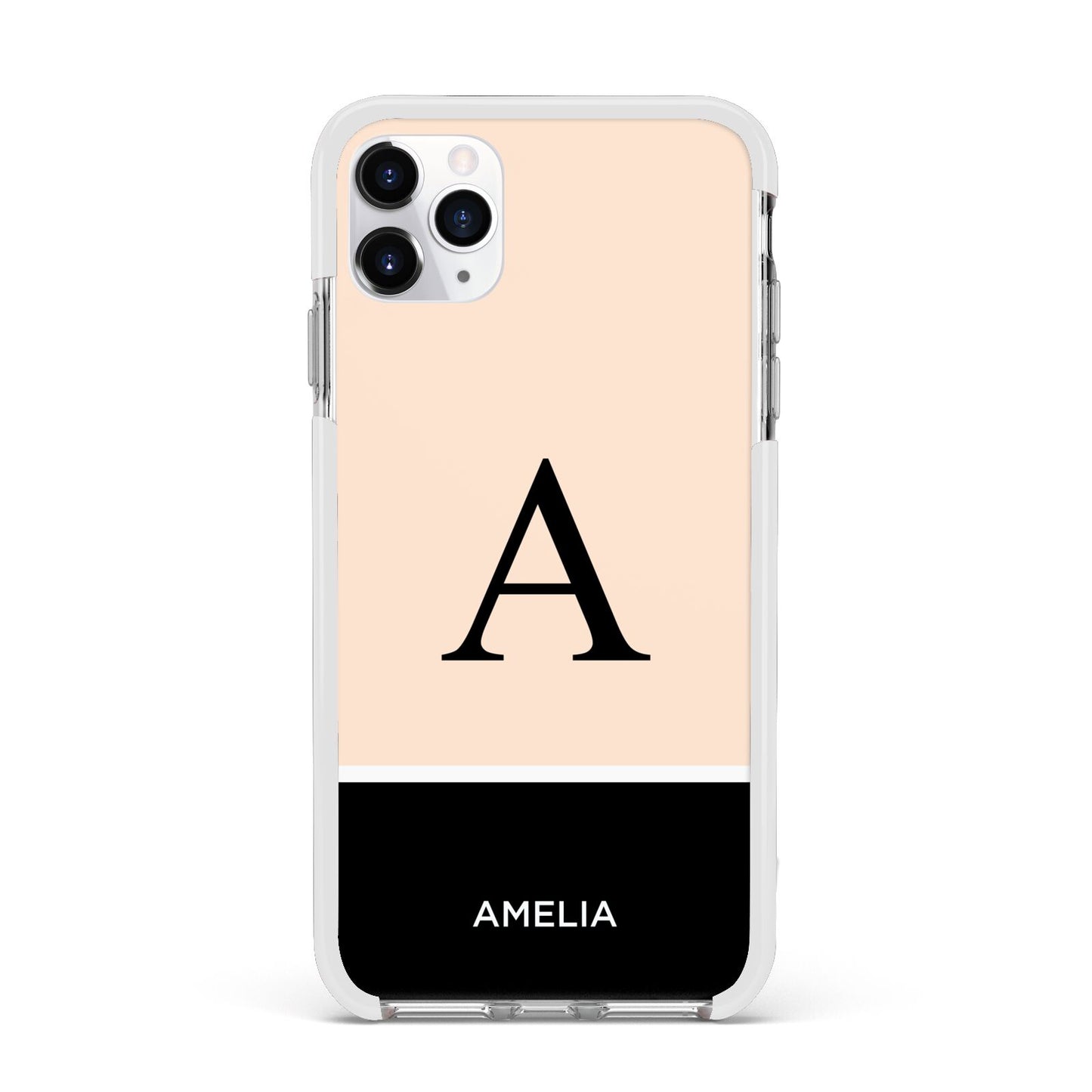 Black Neutral Personalised Initial Apple iPhone 11 Pro Max in Silver with White Impact Case