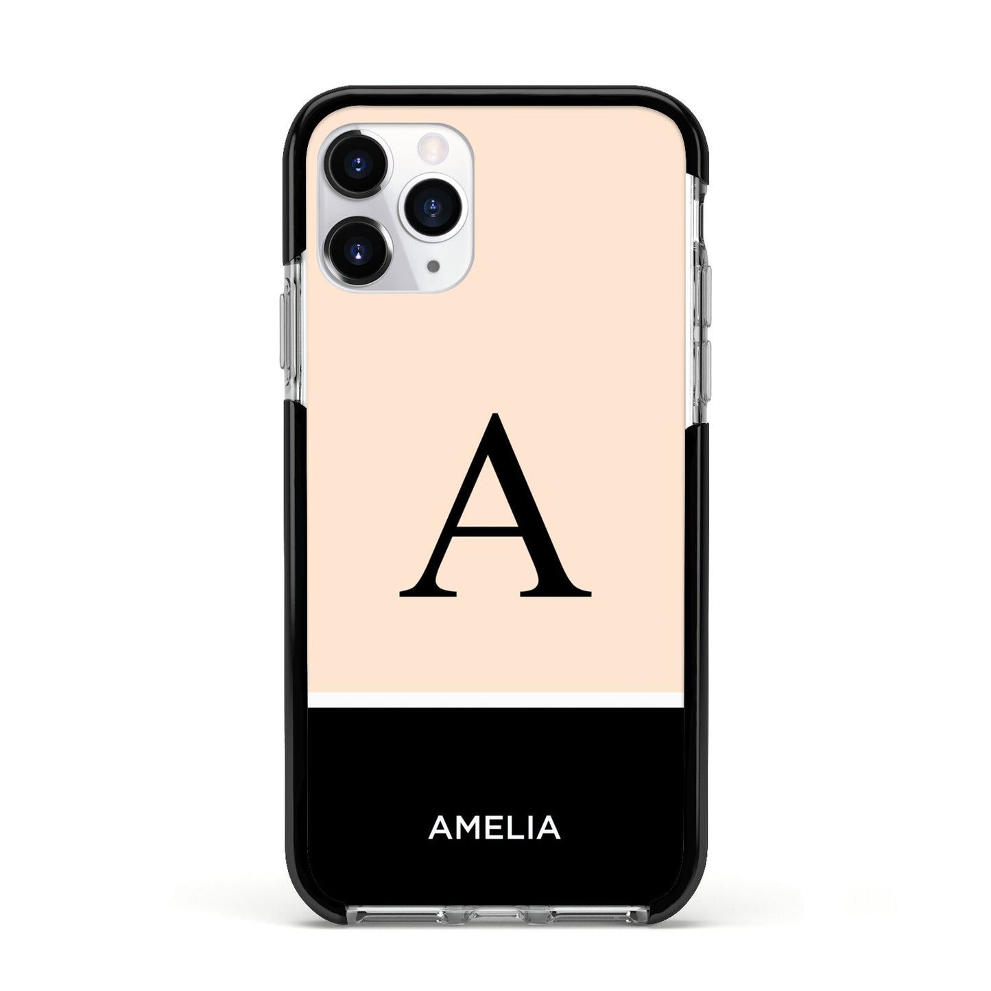 Black Neutral Personalised Initial Apple iPhone 11 Pro in Silver with Black Impact Case
