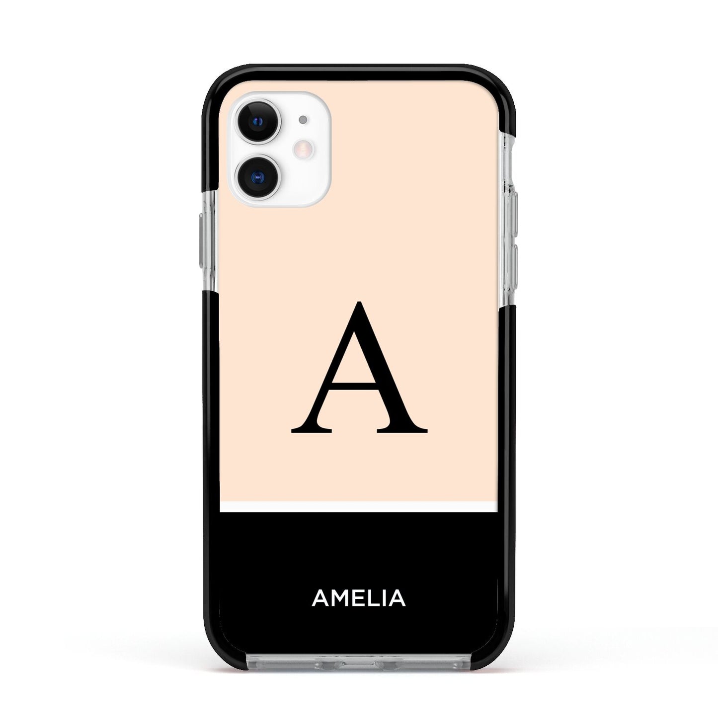 Black Neutral Personalised Initial Apple iPhone 11 in White with Black Impact Case