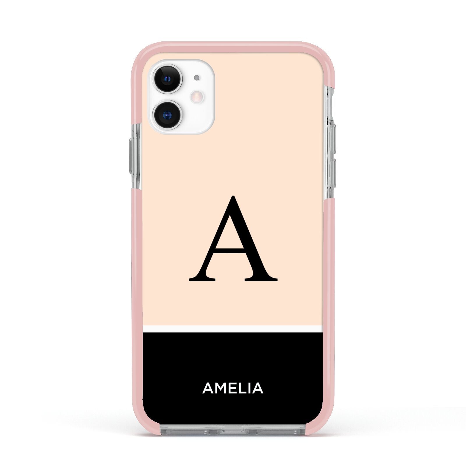 Black Neutral Personalised Initial Apple iPhone 11 in White with Pink Impact Case