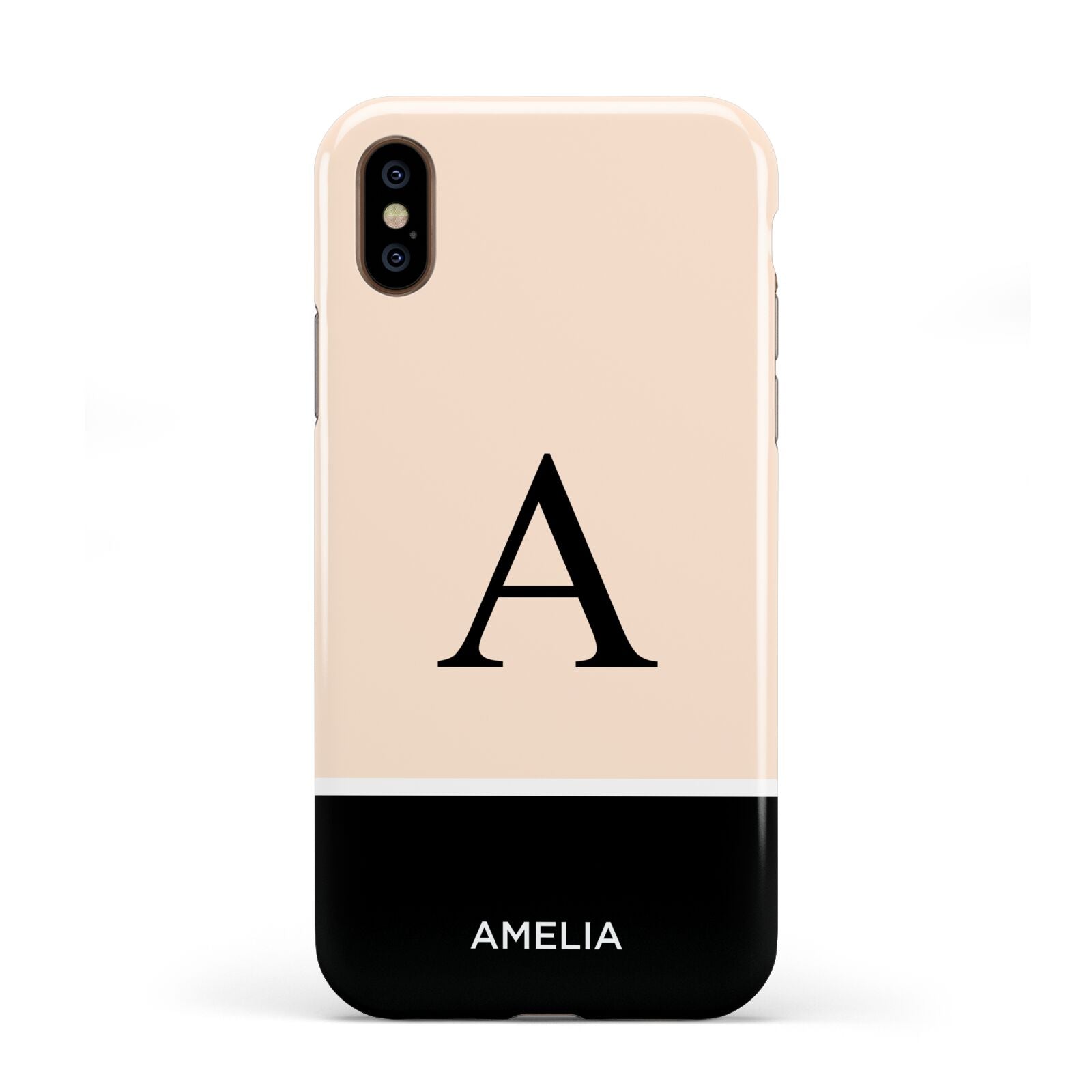 Black Neutral Personalised Initial Apple iPhone XS 3D Tough