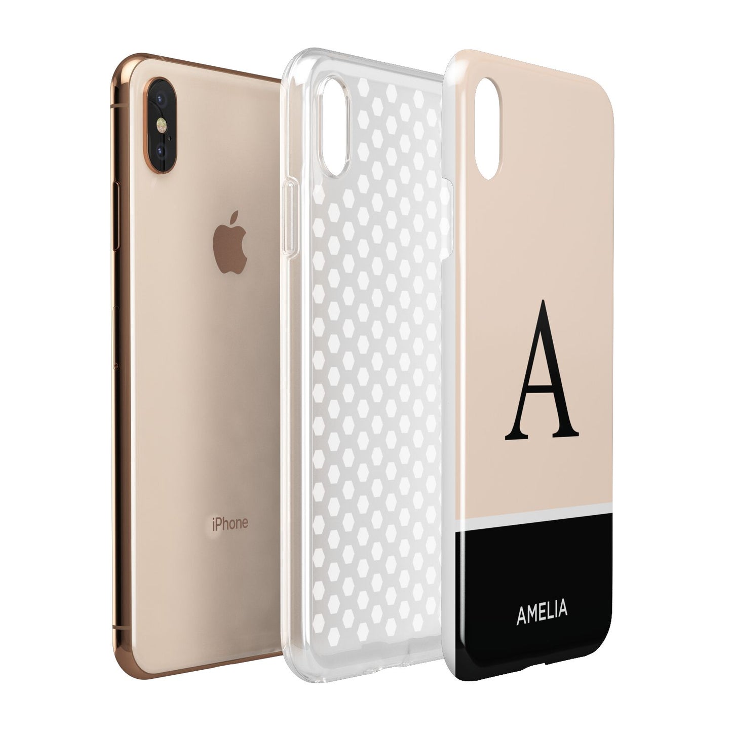 Black Neutral Personalised Initial Apple iPhone Xs Max 3D Tough Case Expanded View