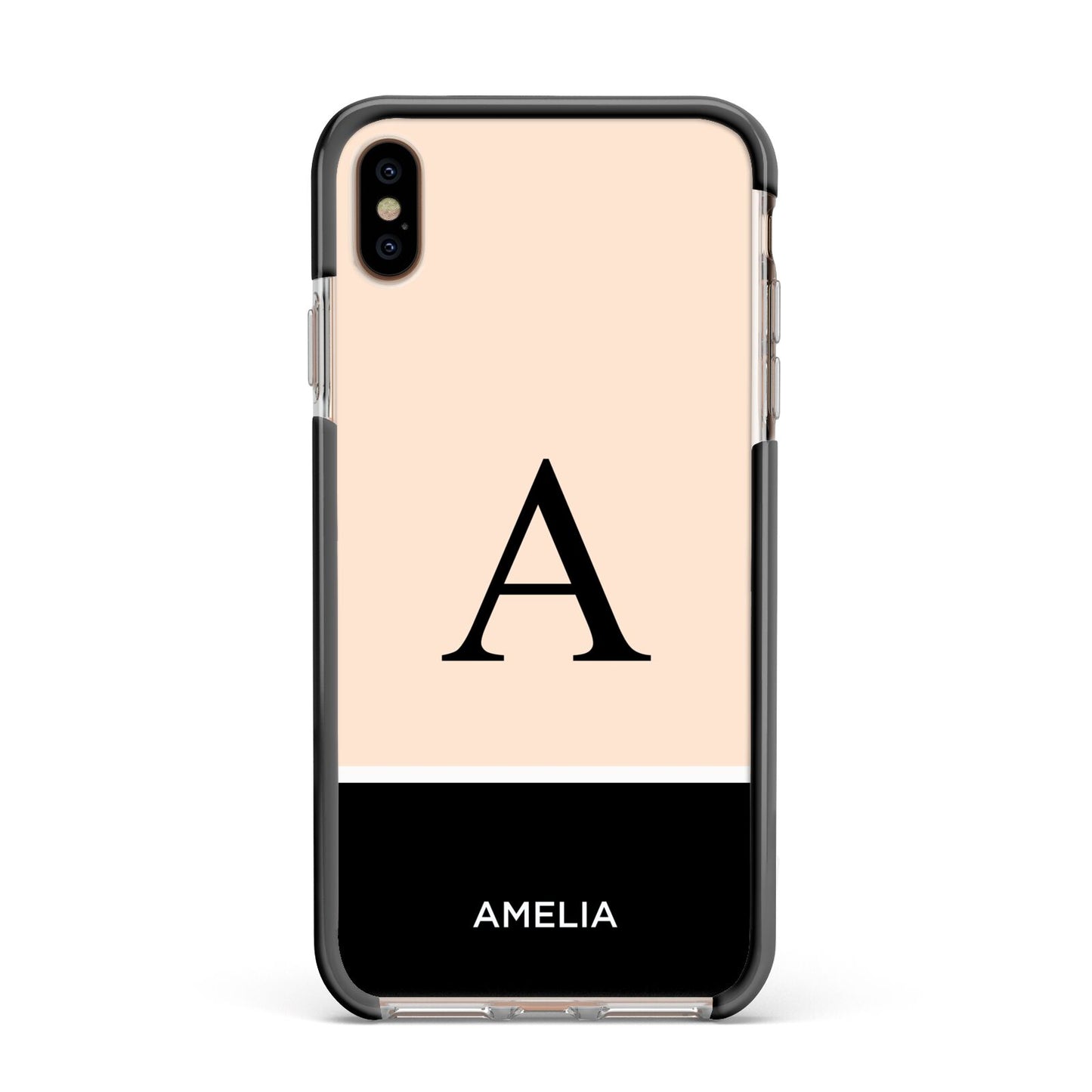Black Neutral Personalised Initial Apple iPhone Xs Max Impact Case Black Edge on Gold Phone
