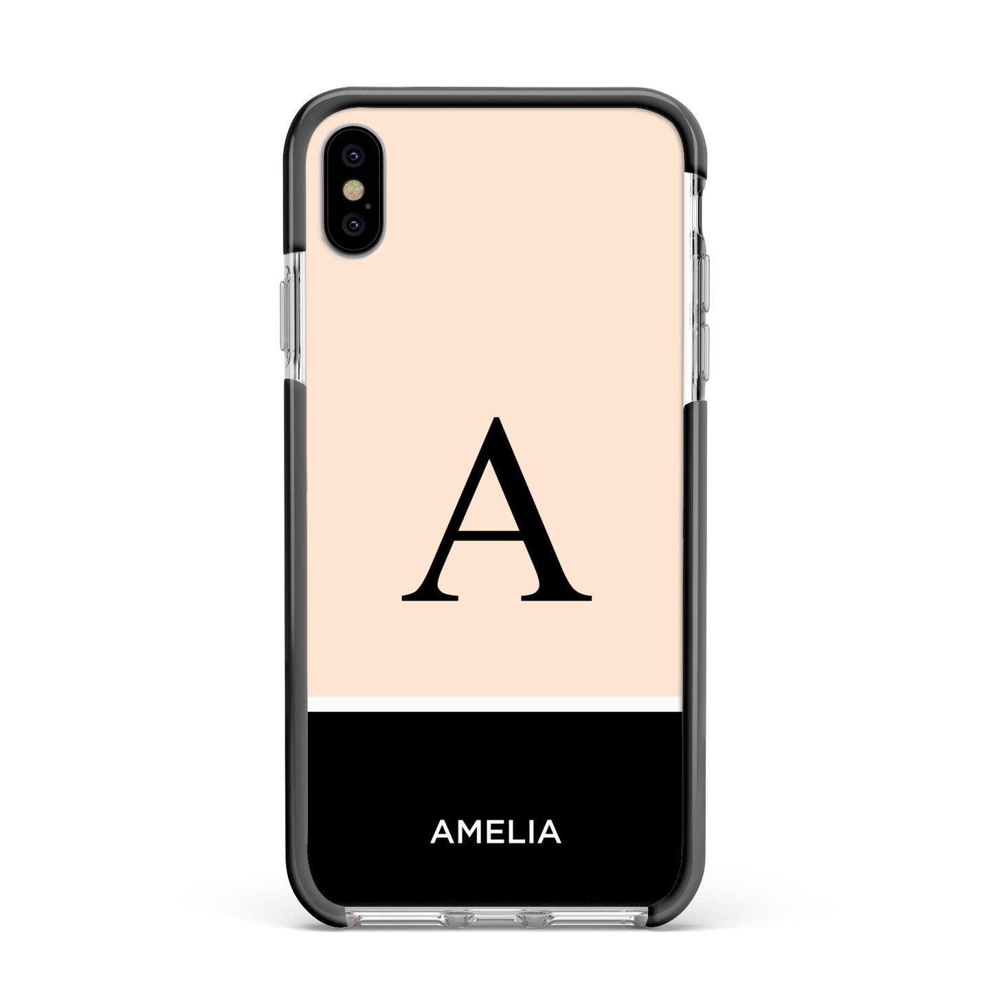 Black Neutral Personalised Initial Apple iPhone Xs Max Impact Case Black Edge on Silver Phone