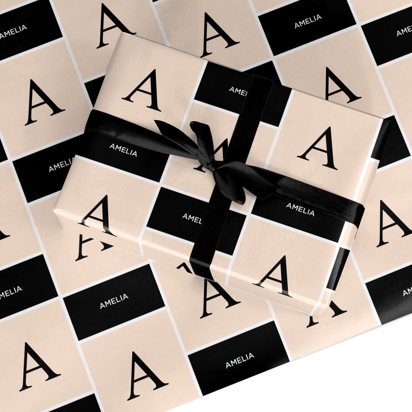 Black Neutral Personalised Initial Custom Wrapping Paper