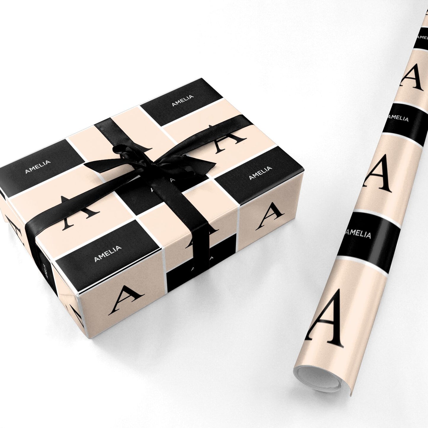 Black Neutral Personalised Initial Personalised Wrapping Paper