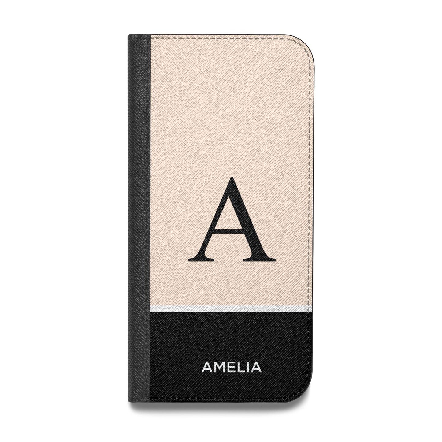 Black Neutral Personalised Initial Vegan Leather Flip Samsung Case
